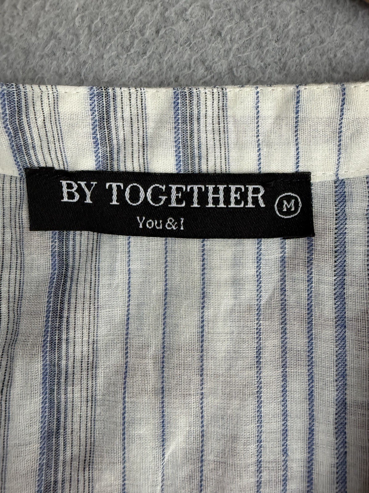 By Together Top Medium Striped Floral Embroidered Boho Cottagecore Beach Coastal