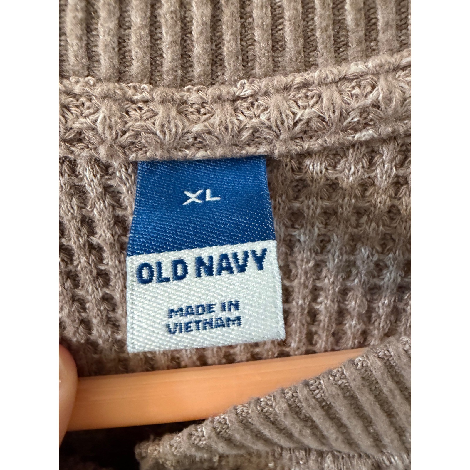 Old Navy Womens XL Waffle Knit Henley Top Brown Long Sleeve Thermal Sweater