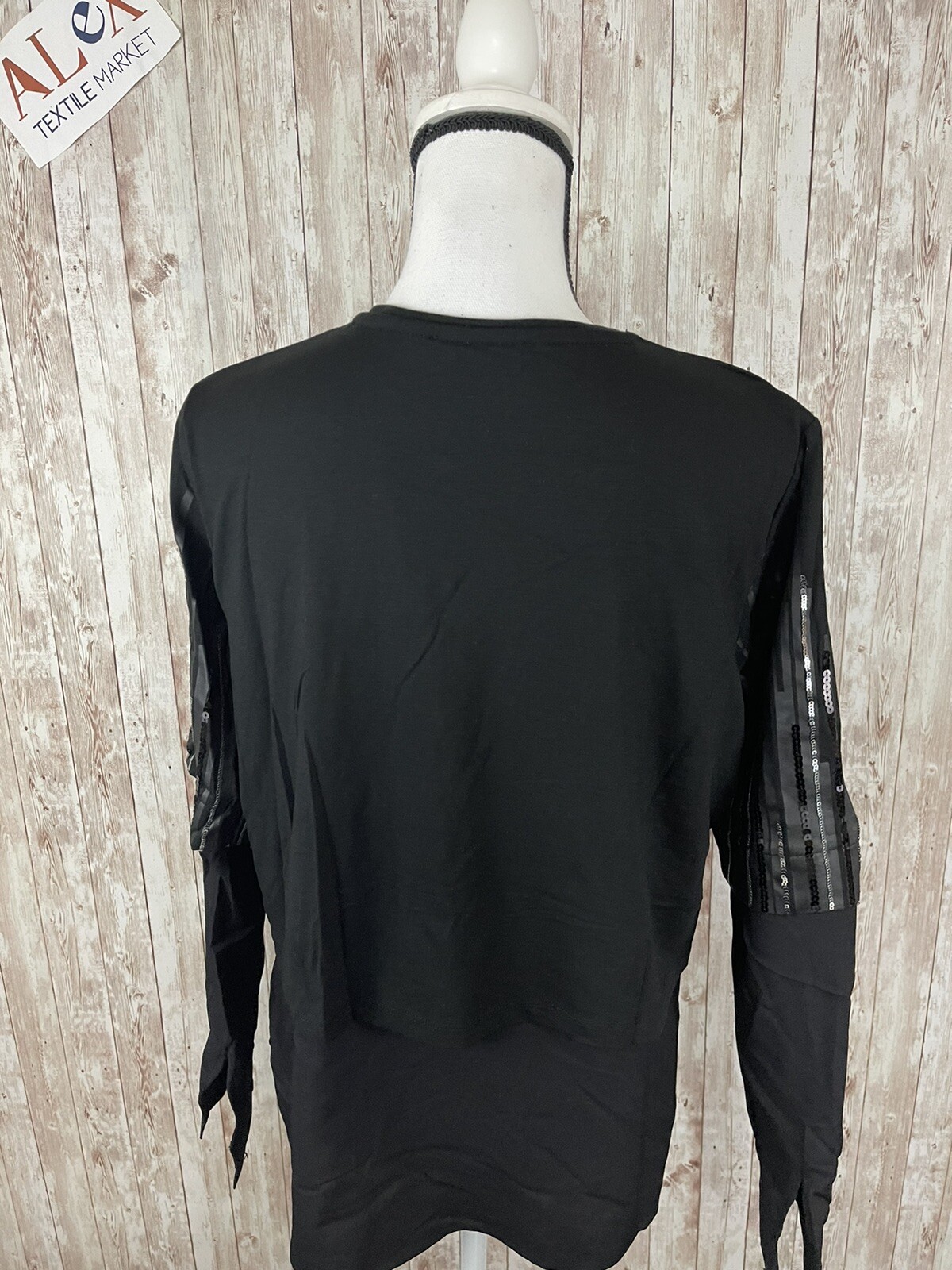 Alex Blouse Womens Large Beaded Black Shirt Long Sleeve Tunic N135