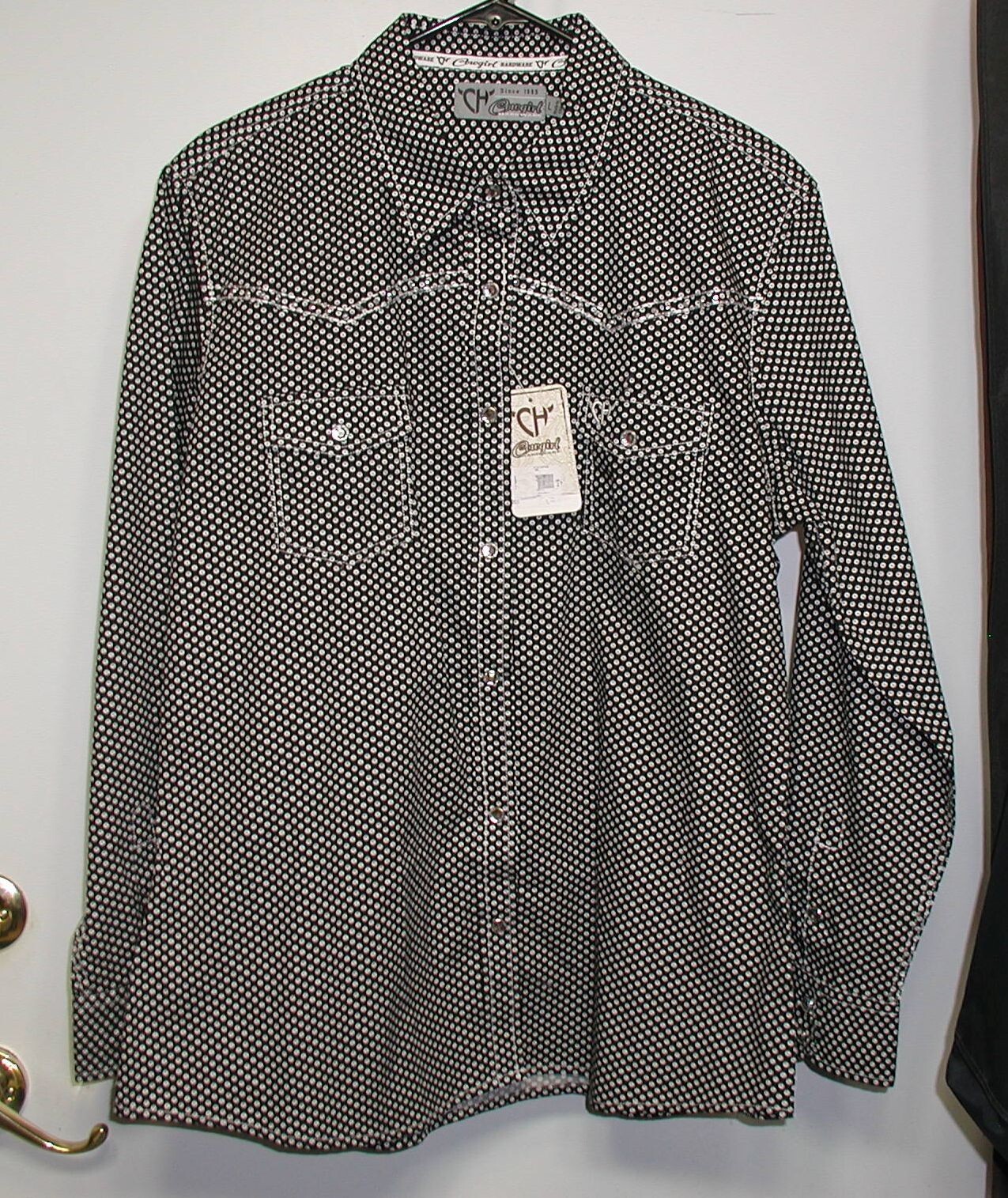 NWT Women’s Large Crystal Snap Black Western Shirt 100% Cotton Cowgirl Hardware