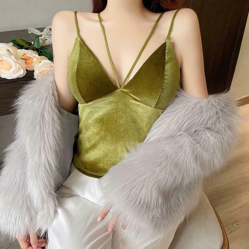 Lady Velvet Halter Camisole Tank Bustier Bra Vest Crop Top Slim Spaghetti Strap