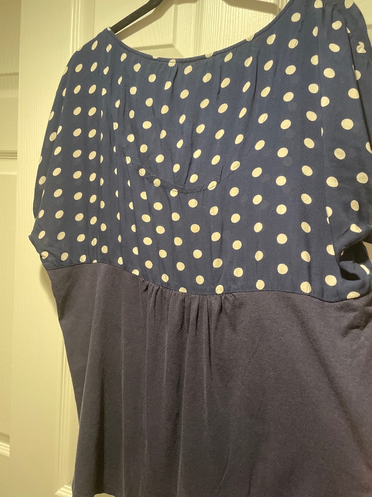Porridge Navy Blue Polka Dot High Low Gathered Blouse Women’s Large L