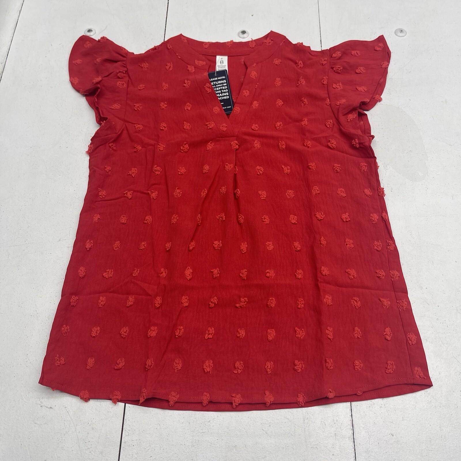 Blooming Jelly Red Textured V Neck Ruffle Sleeve Blouse Women’s Size Small
