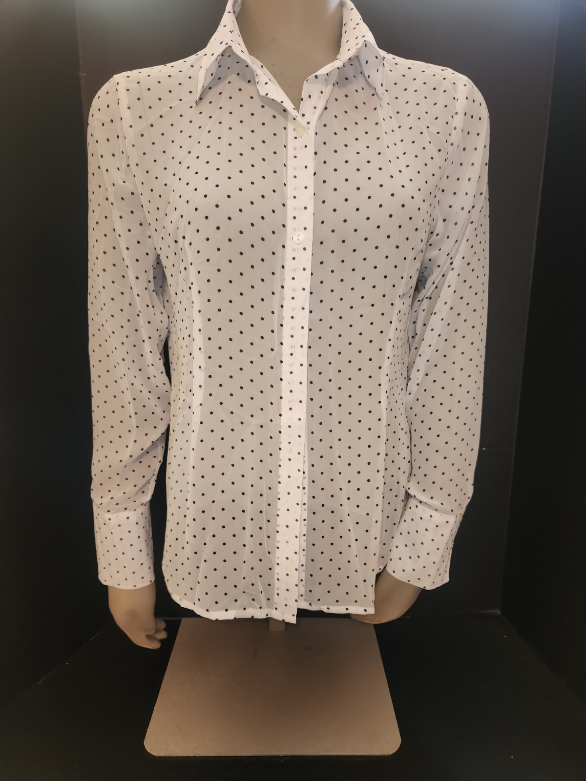 City Elements By Lee Black & White Polka Dot Women Small Sheer Poly Blouse NWT