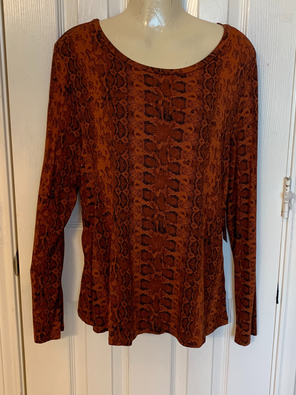Womens Worthington Stretch Knit Animal Print Long Sleeve Brown Size L New