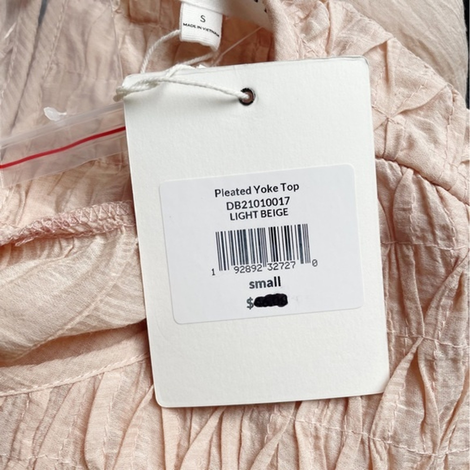 NWT DownEast Pleated Yoke Long Sleeve Blouse Light Beige Blush Size Small NEW