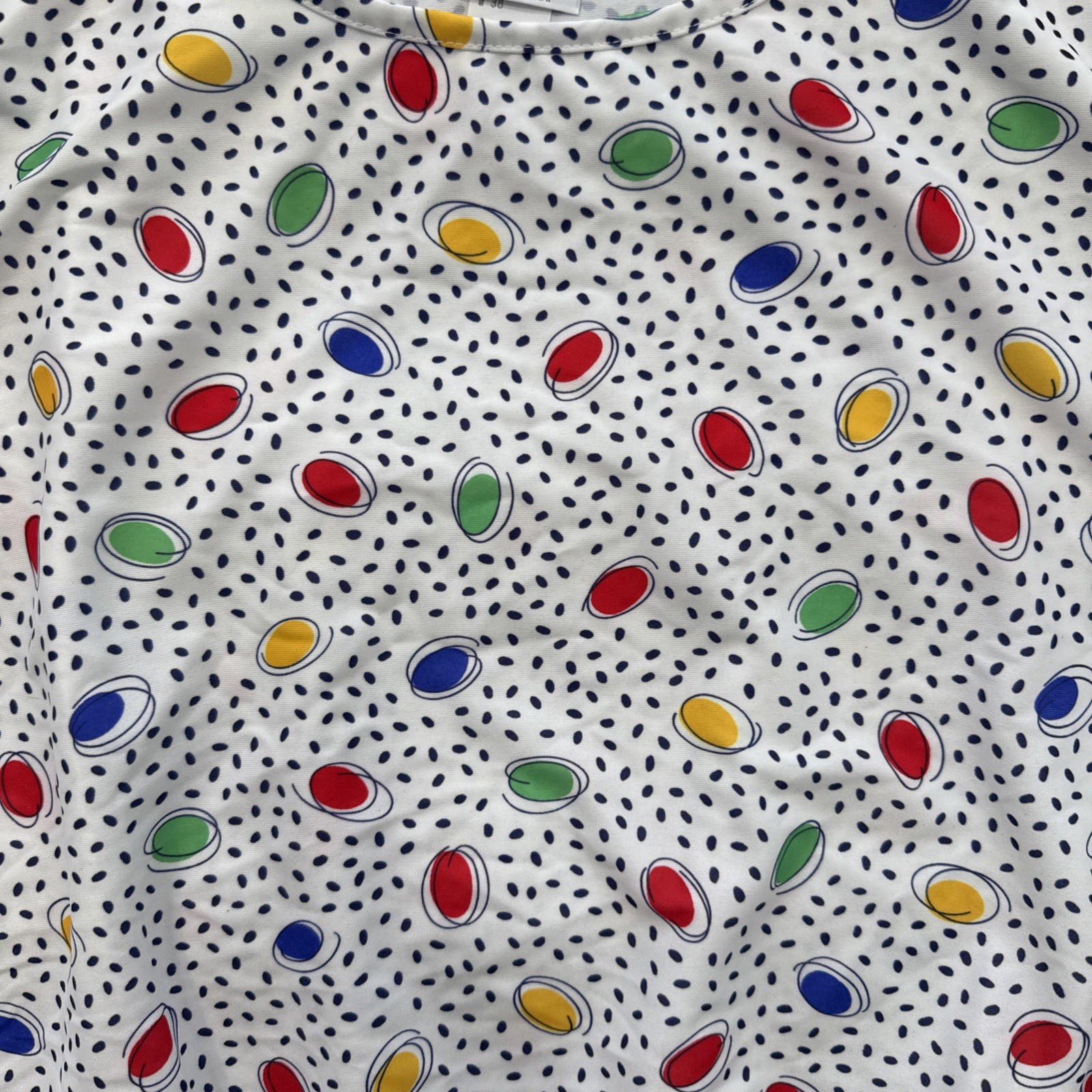 VTG Womens L Haband Shirt AOP Print 80s 90s Polka Dot Colorful Confetti Made USA