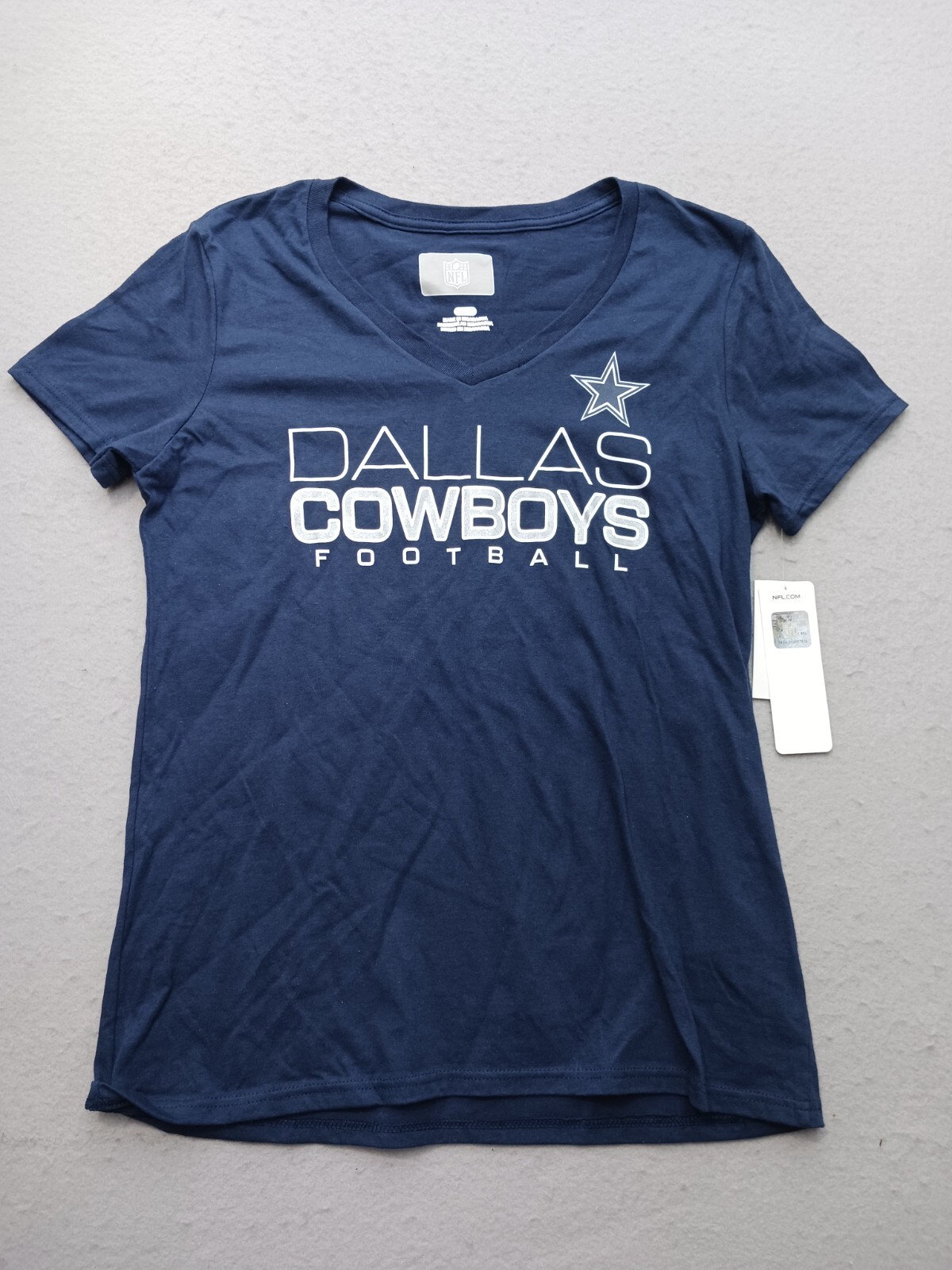 Cowboys NFL Womens Petite Cowboys Football Tee Small Navy V-Neck Cotton Casual