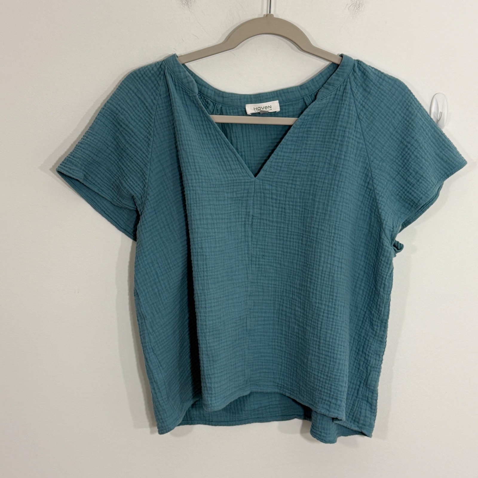 Haven Well Within Womens Top Medium Blue Organic Cotton Gauze Coastal Minimalist