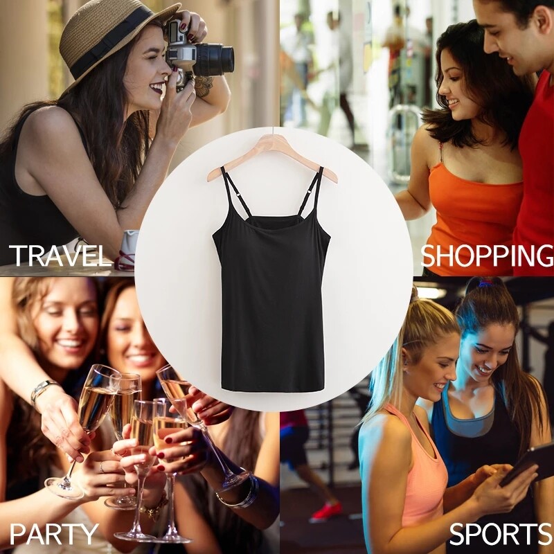 Women’s Breathable Cami Tank Top Slim Body Shaper Stretch Vest with Built in Bra