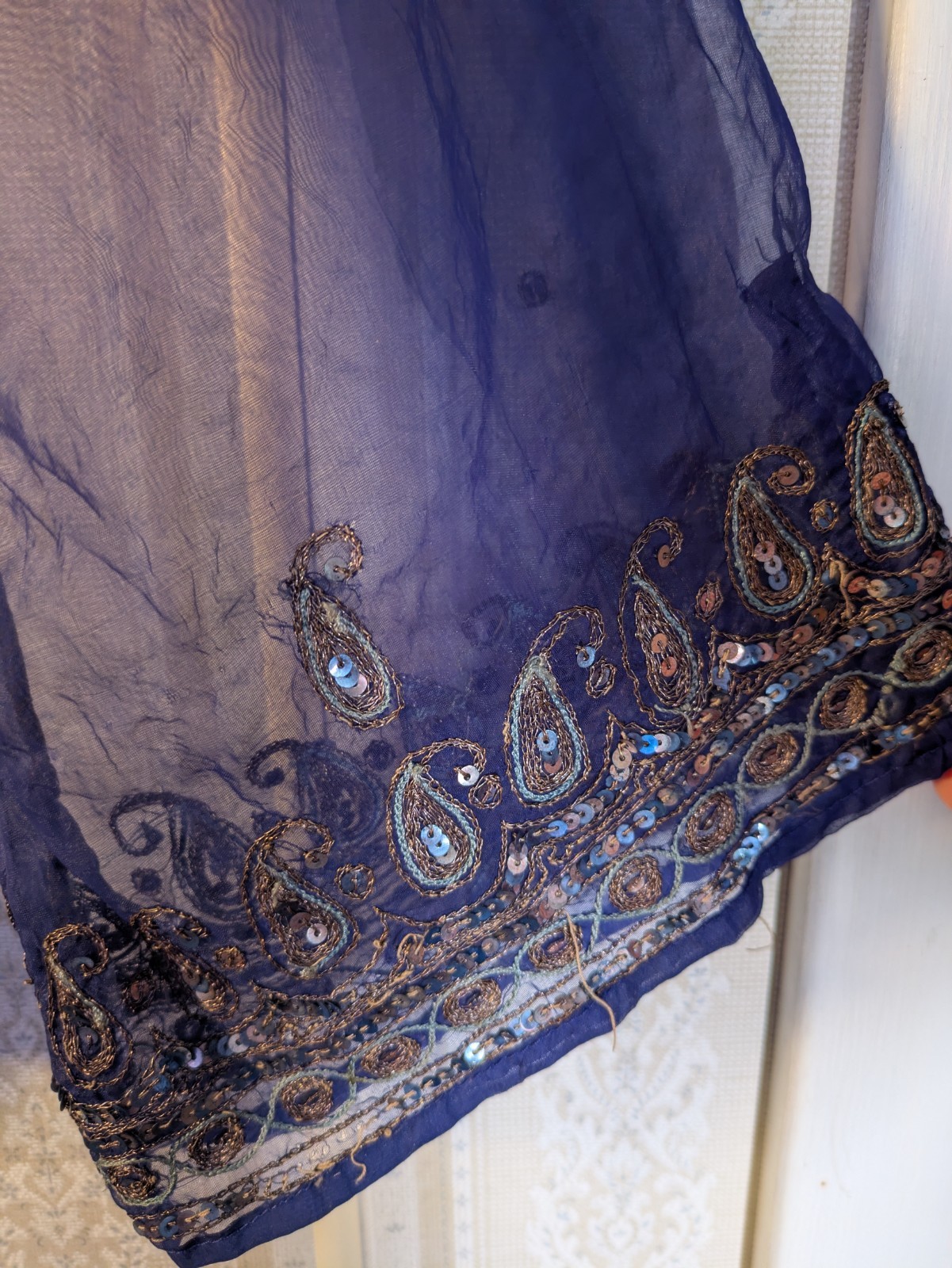 Culture Shop Top. Boho, Squine Bell Sleeve, Irridescent, Belly Dance, Size L