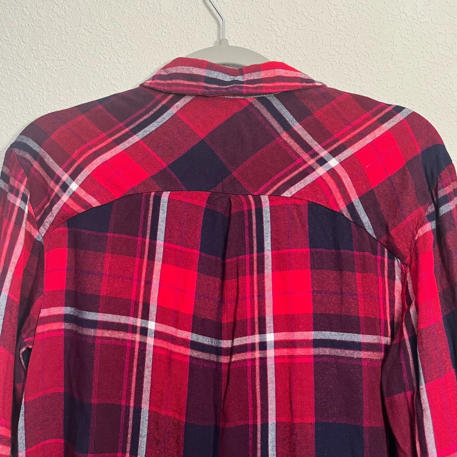A NEW DAY Red Plaid Flannel Button Up Shirt Womens Small Autumn Americana Cabin