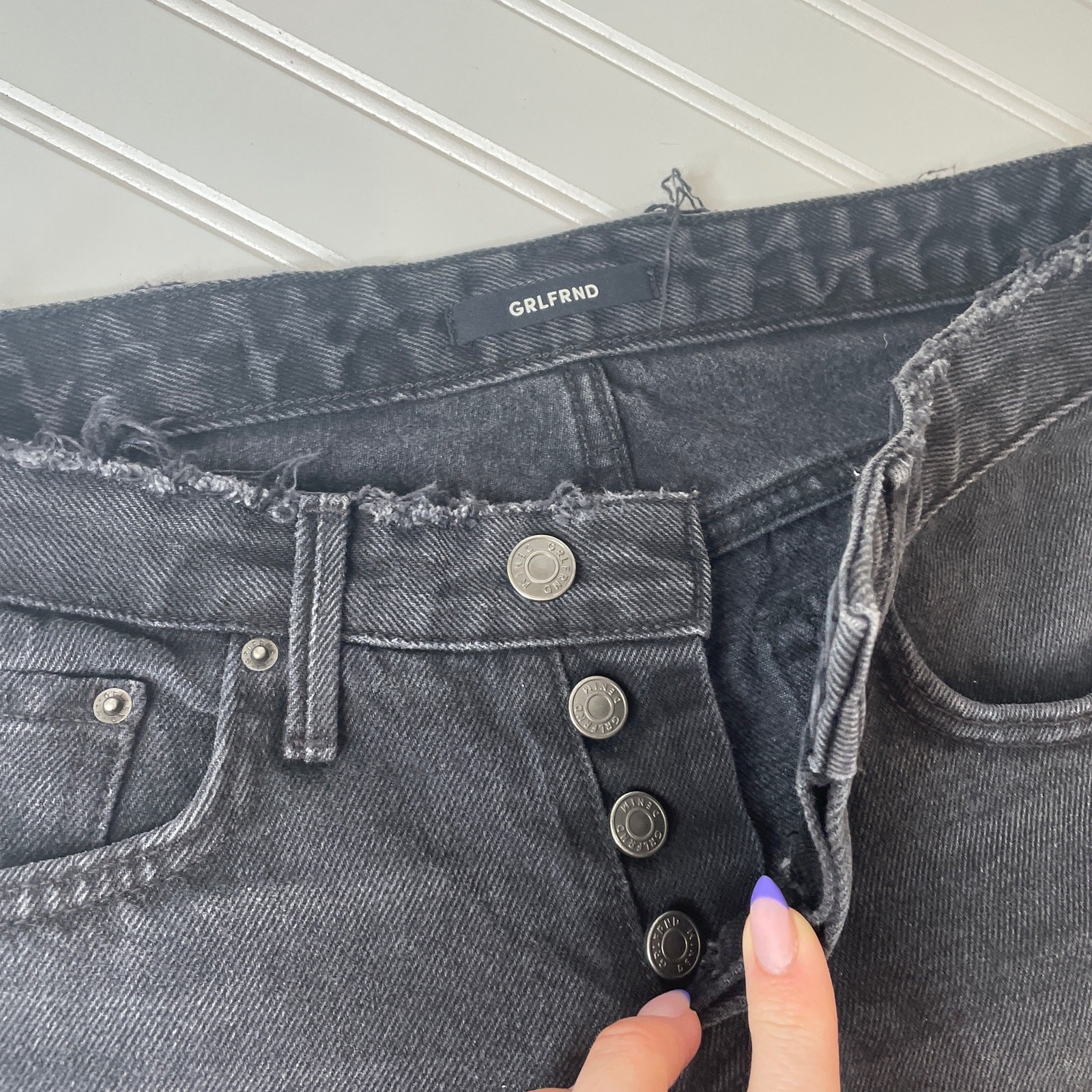 GRLFRND Black Raw Hem Denim Shorts & Fifth Label Striped Tie Front Crop Top Set