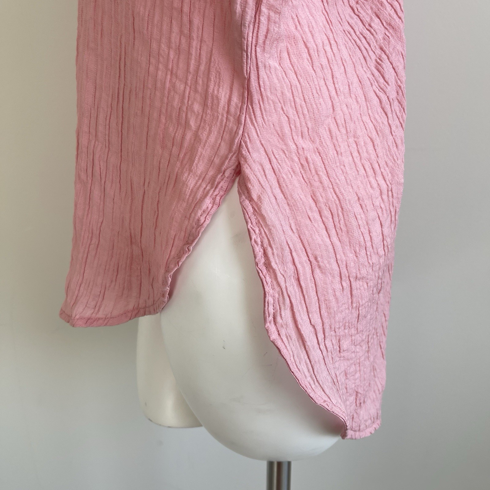 Zara Crinkle Oversized Button Down Tunic Shirt Twisted Cut Out Pink M Preppy