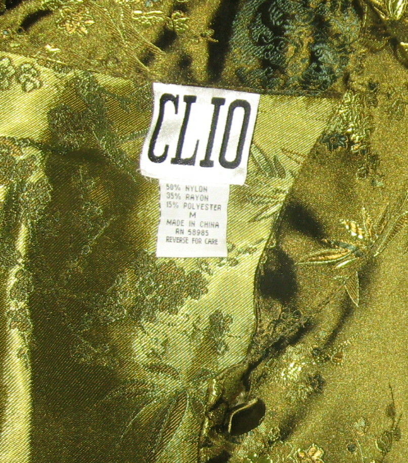 M clio SILKY SATIN embroidered blouse shirt bamboo vtg flower chinese mandarin