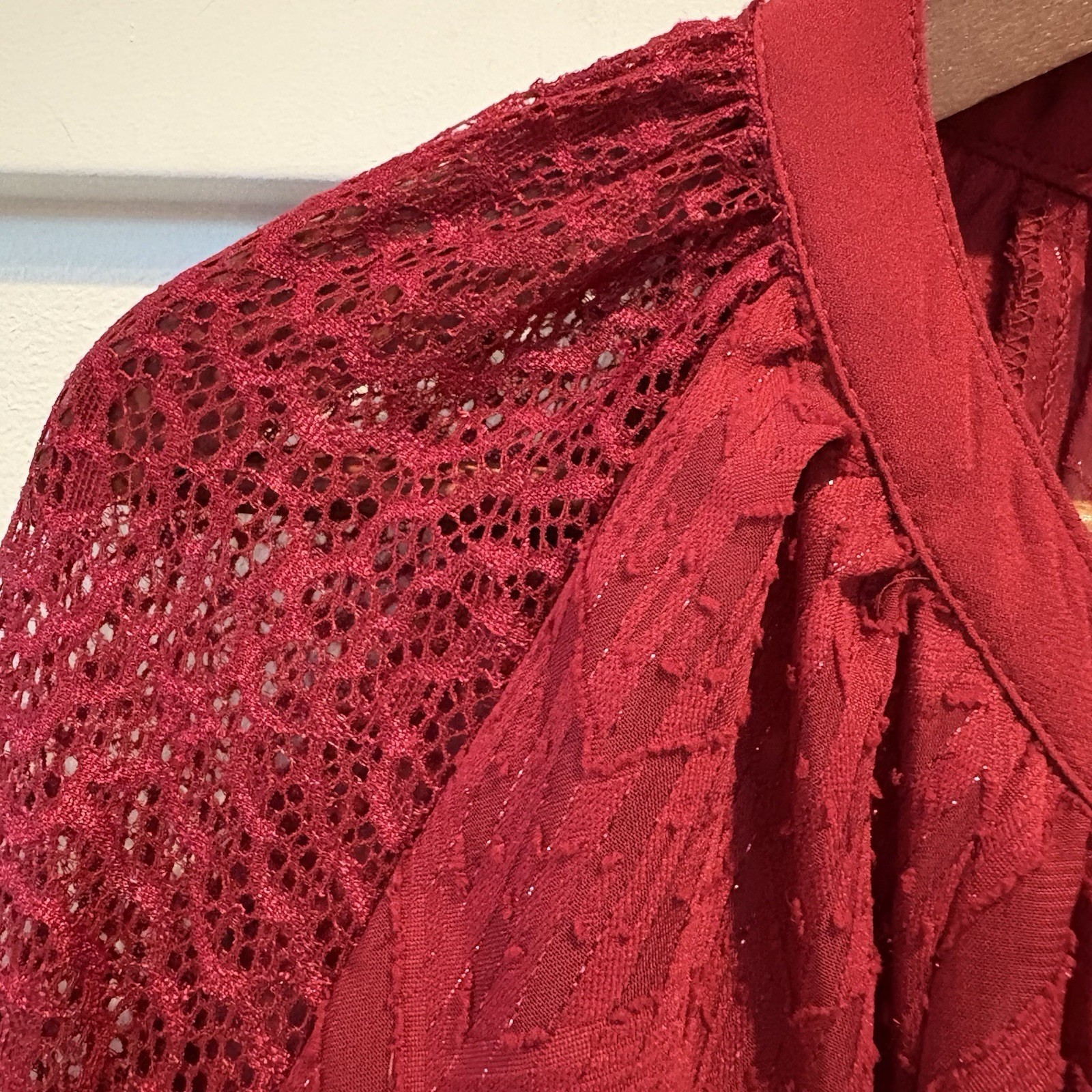 Figueroa & Flower Red Metallic Lace Peasant Top Boho Whimsigoth Small