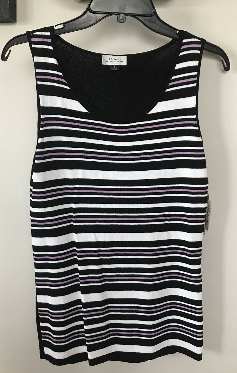 Tahari Sleeveless Raylon/Nylon Black Striped Shirt -Women’s Size 6 NEW
