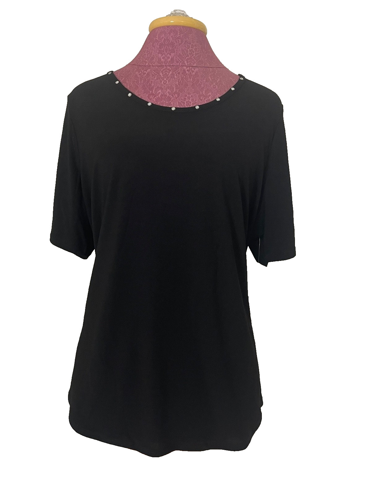 89th + Madison Women’s Black Studded Scoop Neck Top Blouse Cold Shoulder 1X