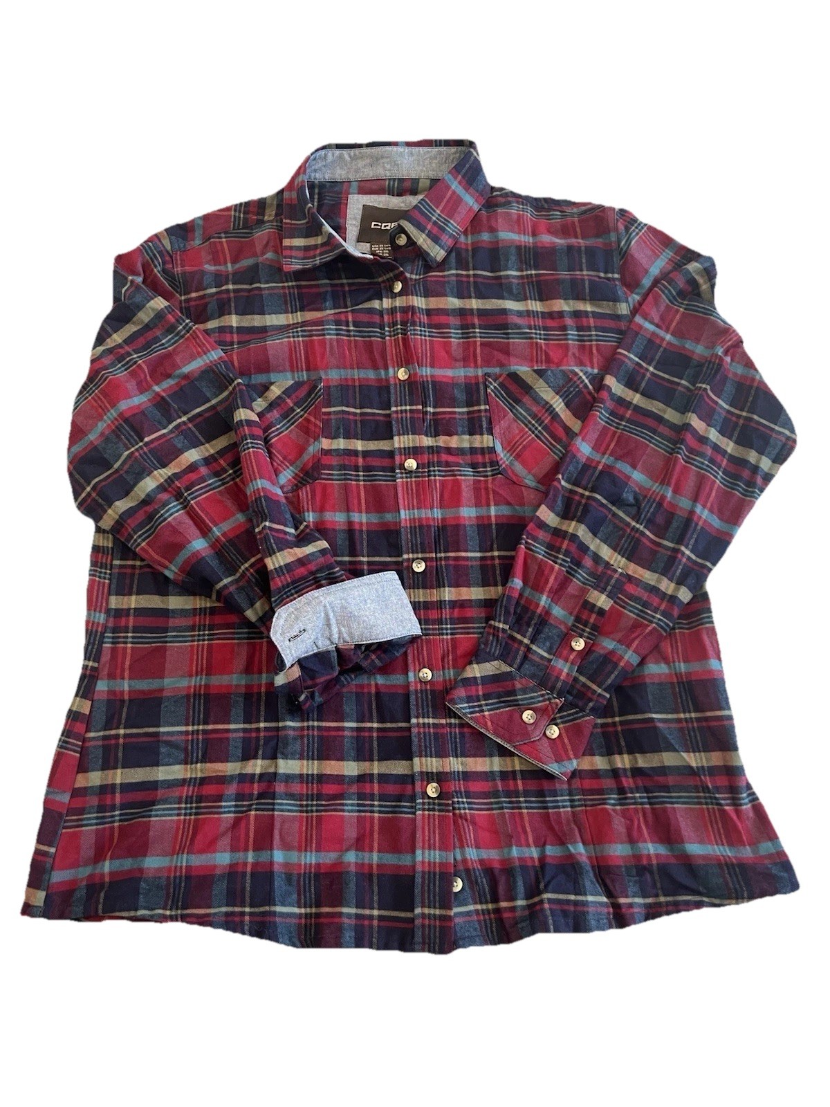 CQR Women’s Plaid Flannel Shirt With Chambray Flip Cuffs Size 2XL