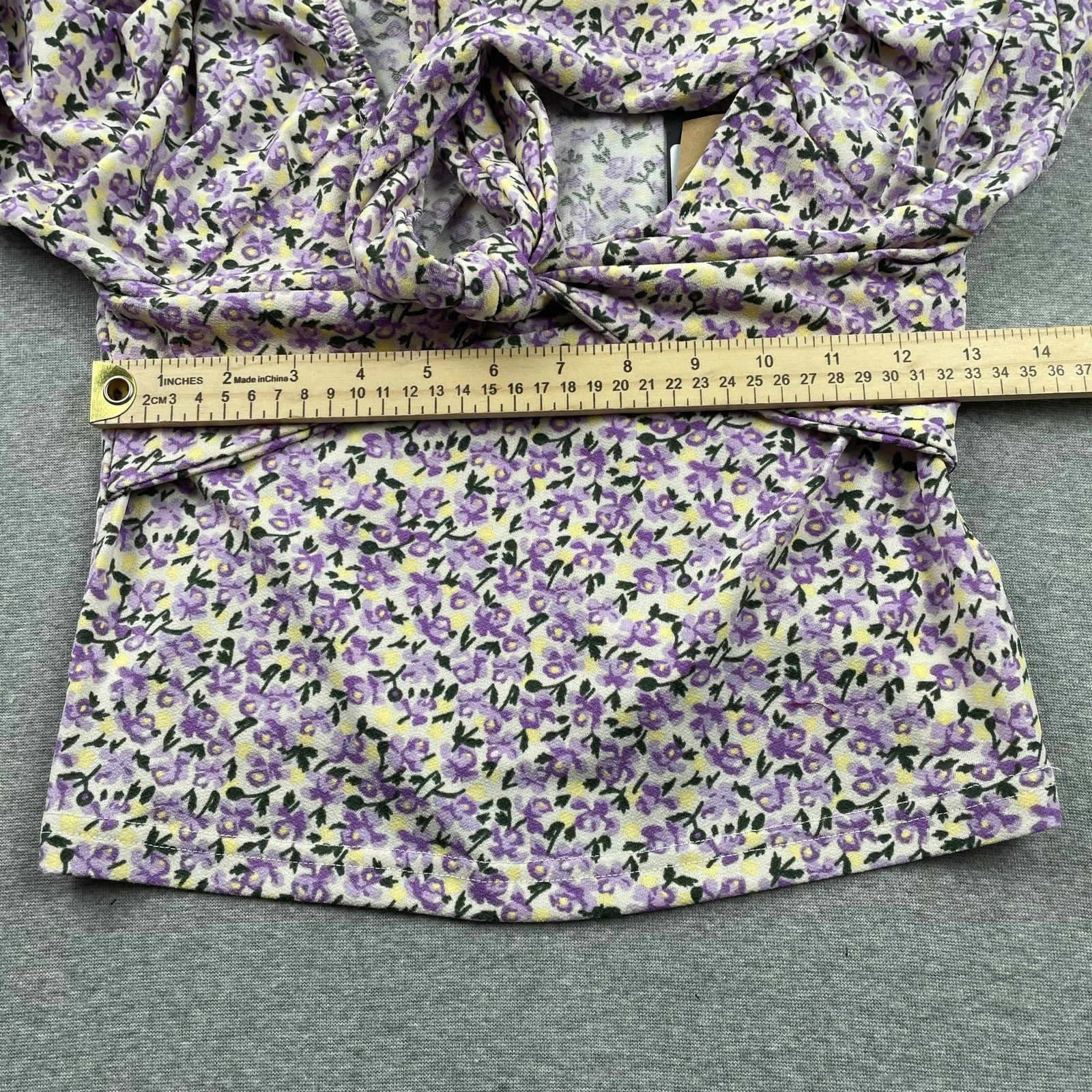 Vero Moda Top XS Purple Floral Tie Front Scoop Neck Boho Peasant Crop Preppy
