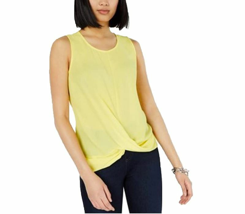 INC Womens L Sunray Yellow Sleeveless Twist Front Keyhole Button Tank Top NWT