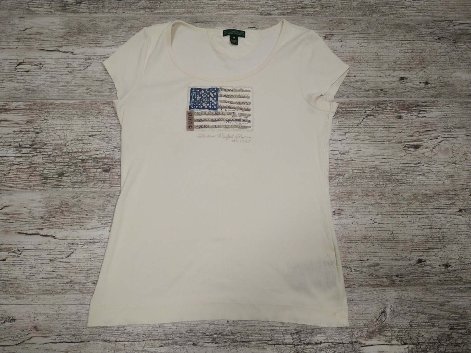 Women Lauren Jeans Company Beige Cotton T Shirt Size M