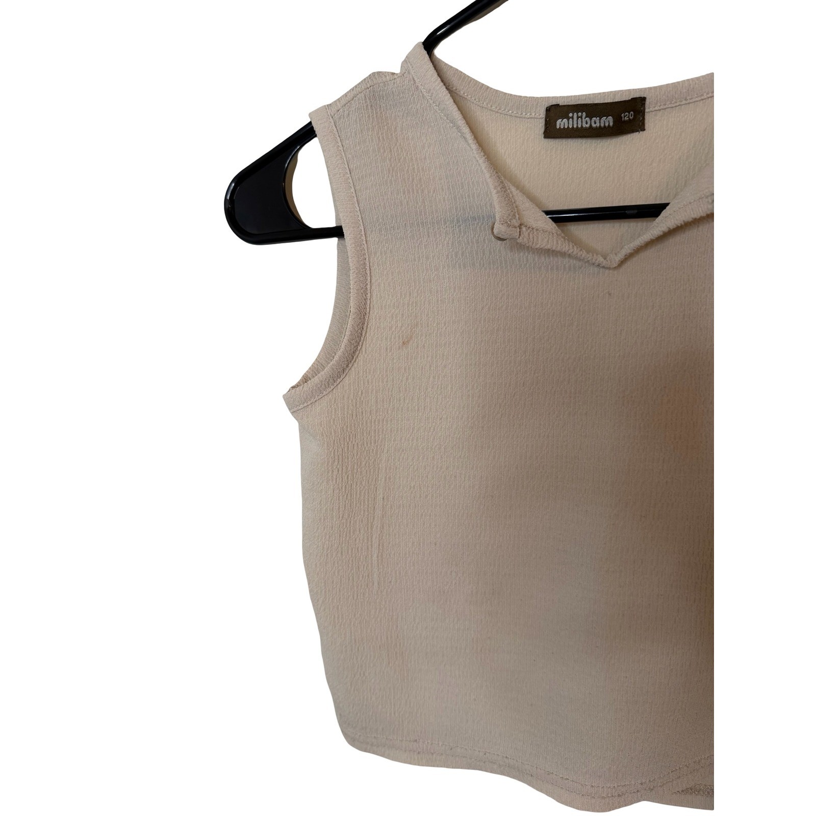 Milibam Beige Textured Sleeveless Crop Top Notched Neckline Neutral Size 120