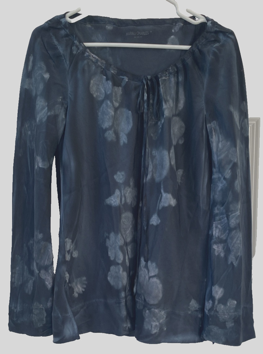 MARIKA CHARLES Gray Artisan Hand Dyed Silk Top Sz 3 US Large Blouse