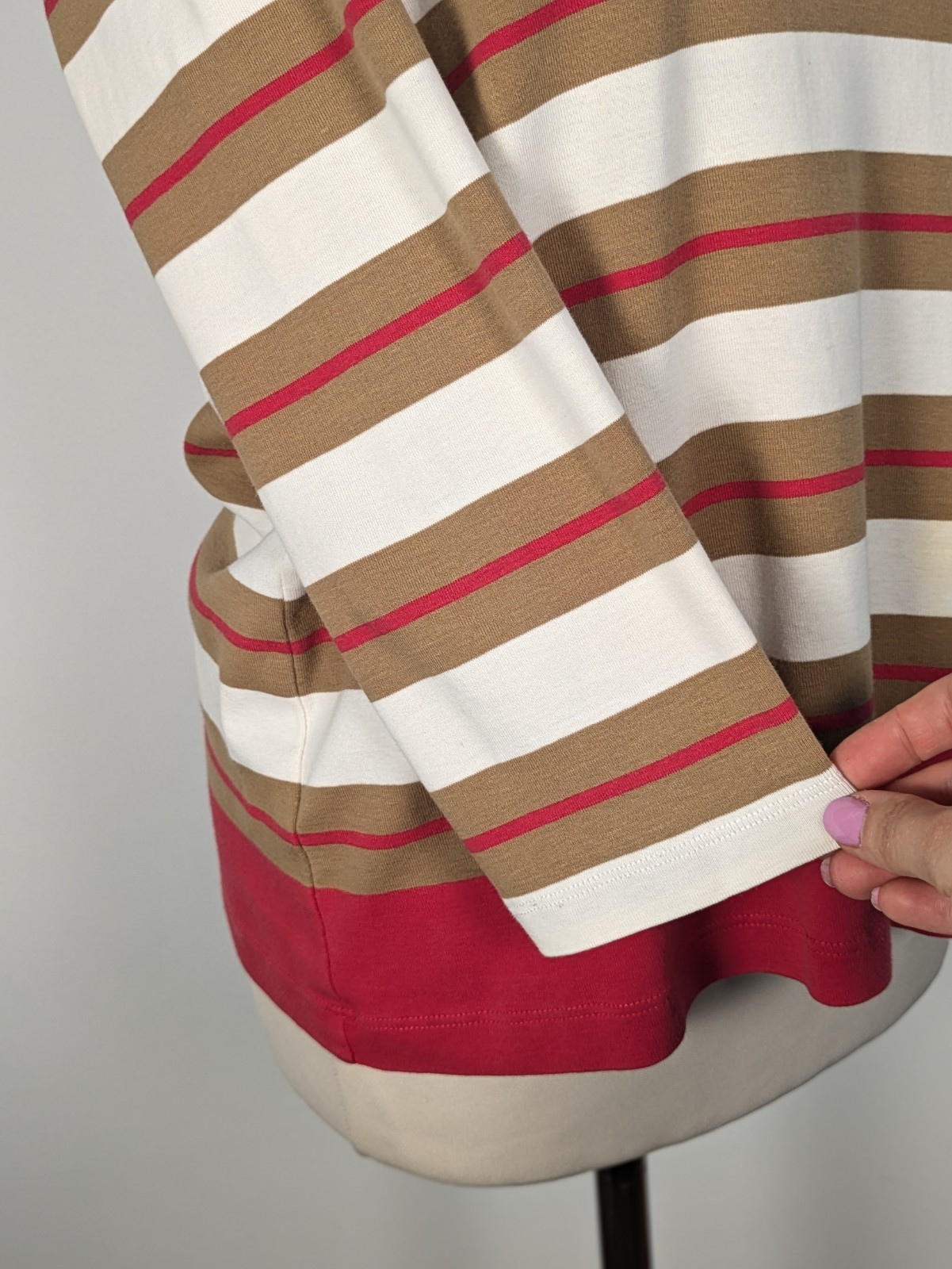 Bogner Striped Boat Neck 3/4 Sleeve Top UK 18 Colour-block Cotton