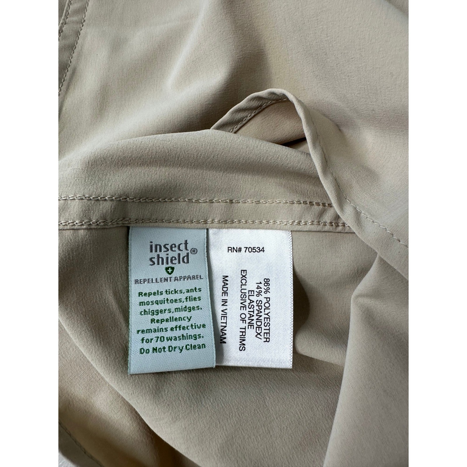 Orvis Insect Shield Roll Tab Sleeve Button Down Shirt Size L Tan Outdoor Hiking