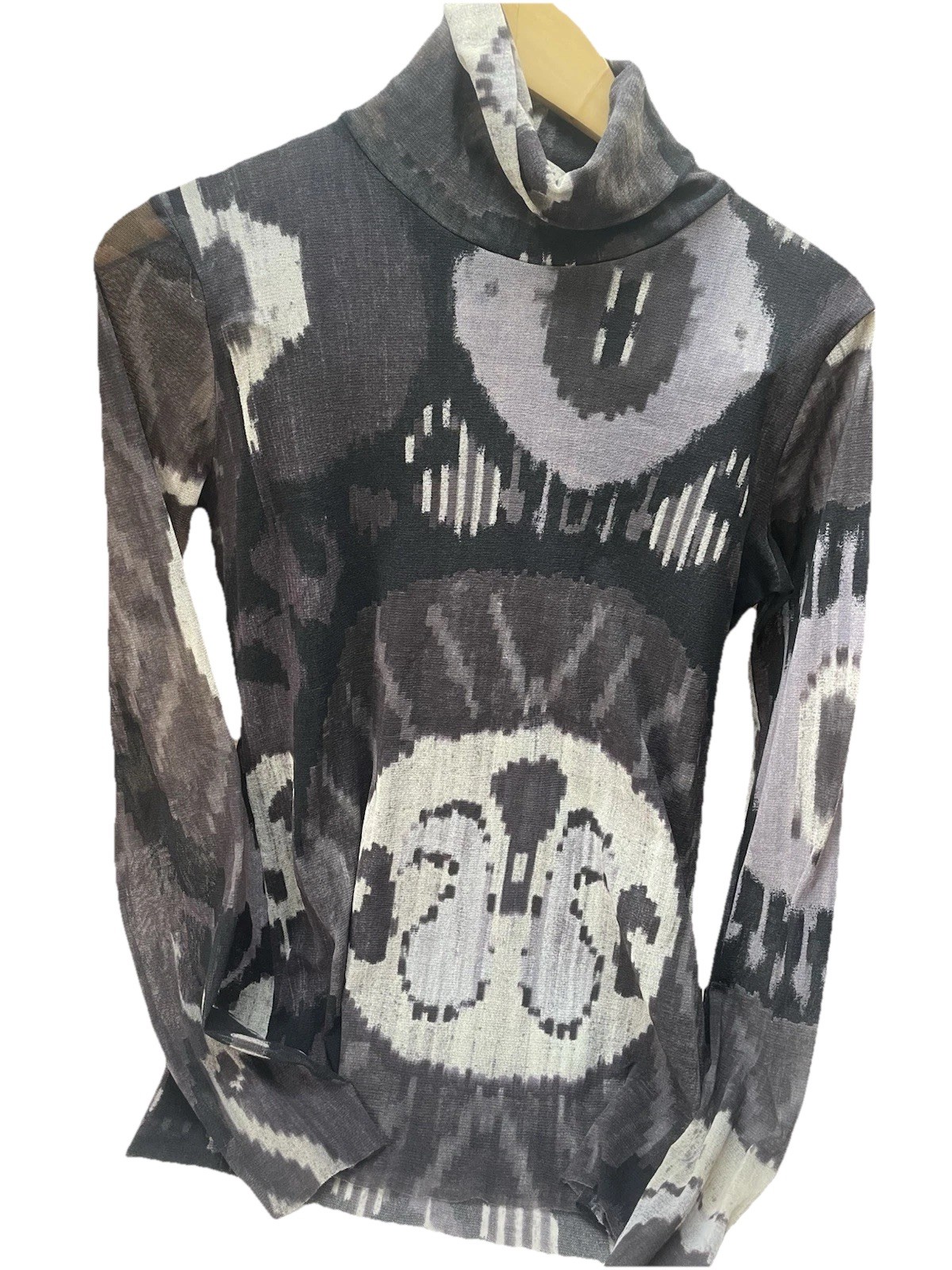 Fuzzi Top Black And Purple Nylon Print Gathered Side Long Sleeve Size Large/XL