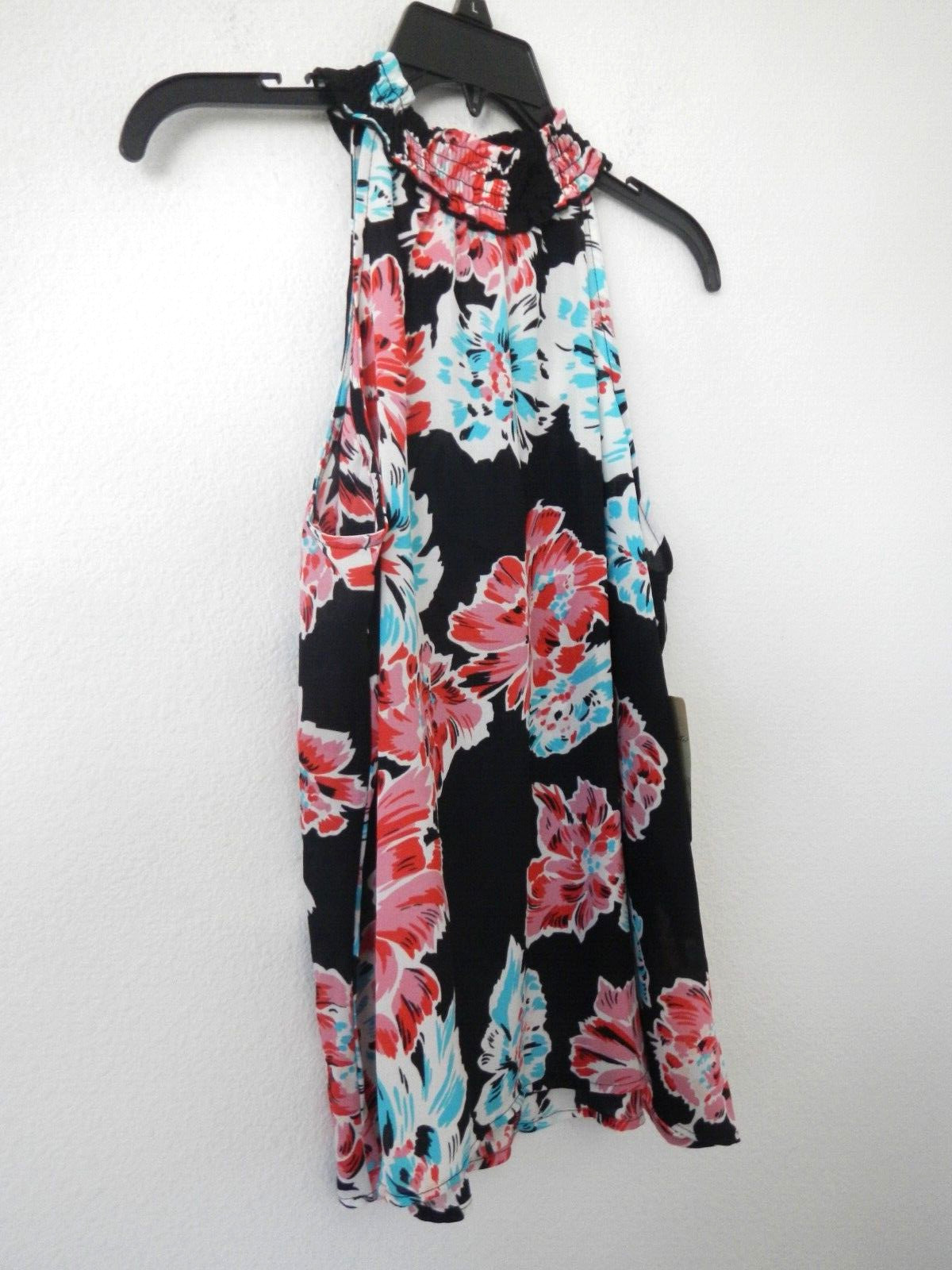 LILY WHITE L NWT Black/Multi Tropical Floral Print Smocked Neck Blouse