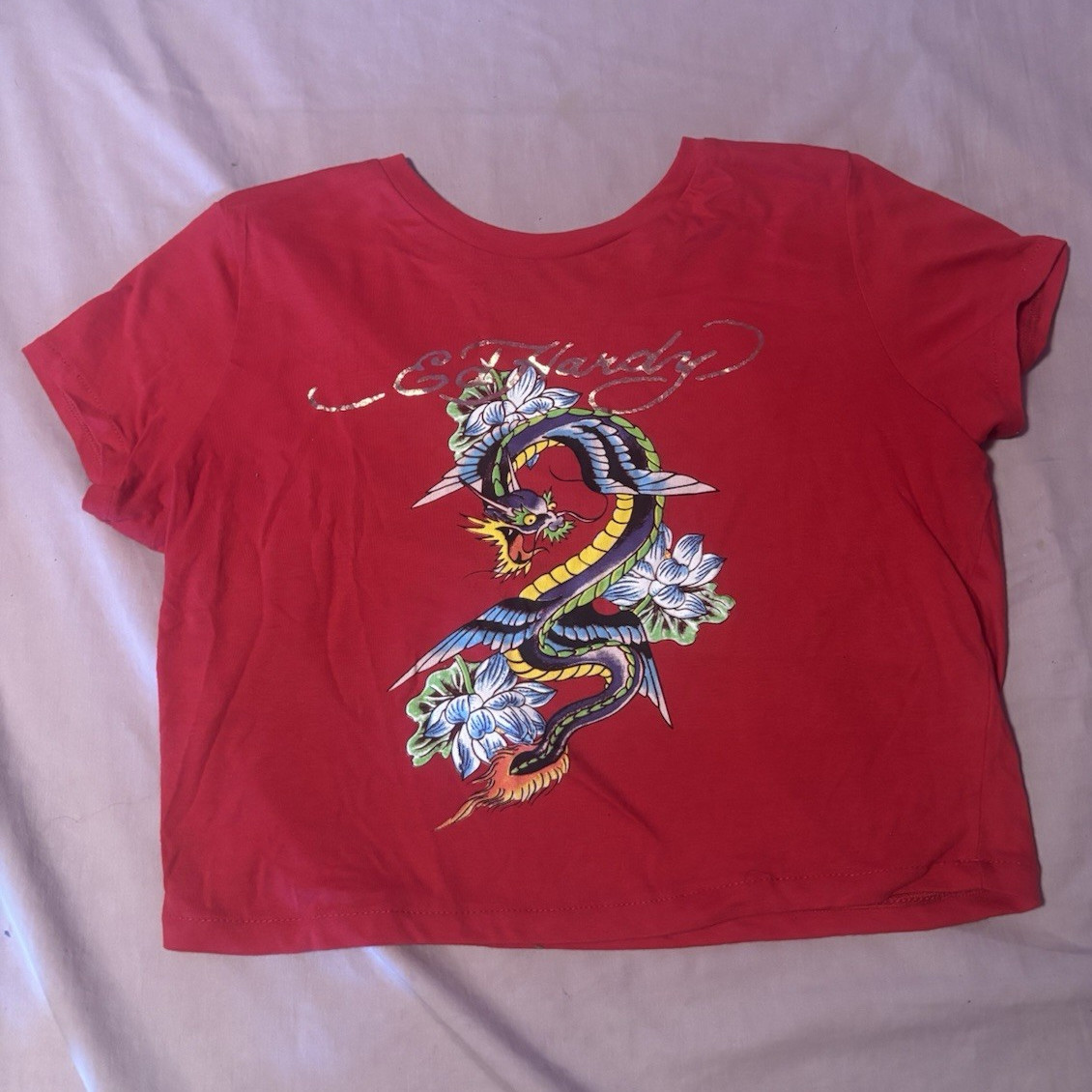 Ed Hardy Women’s Red Dragon Graphic Print Crew Neck Short Sleeve T-Shirt SIZE XL