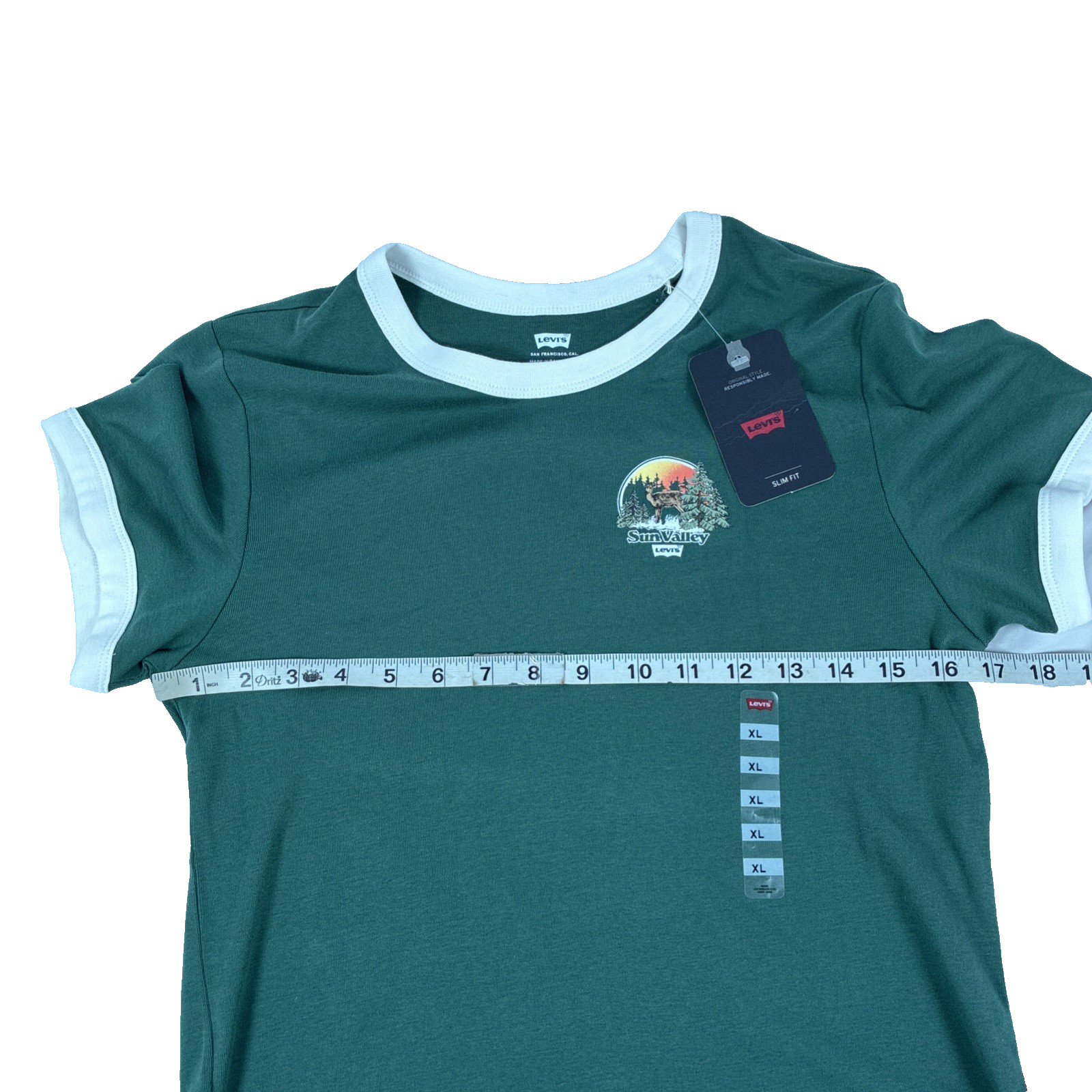 New Women’s Levi’s Slim Fit Sun Valley Ringer T-Shirt Size XL Green NWT
