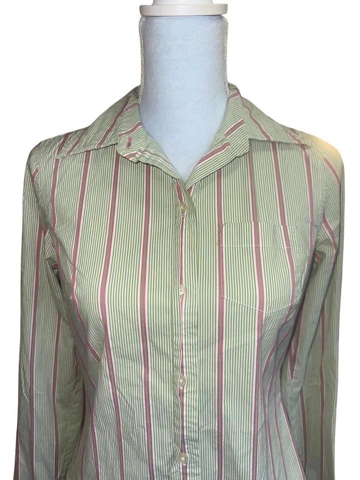 American Eagle Green and Pink Striped Button Down Shirt Size 4