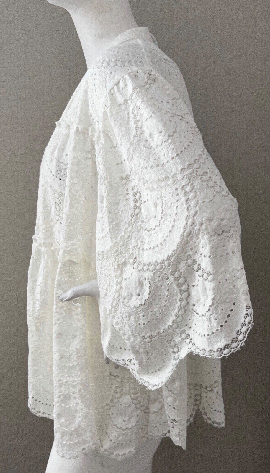 Davi & Dani Tiered Lace 3/4 Sleeve Cardigan Jacket Off White Plus 1XL 2XL 3XL