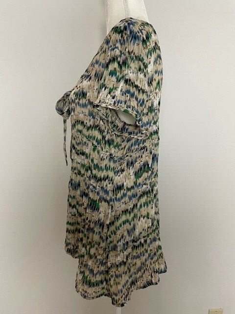 Sunny Taylor Petite Women Button Down Blouse Size PXL Tie V Neck Crinkle Pleated