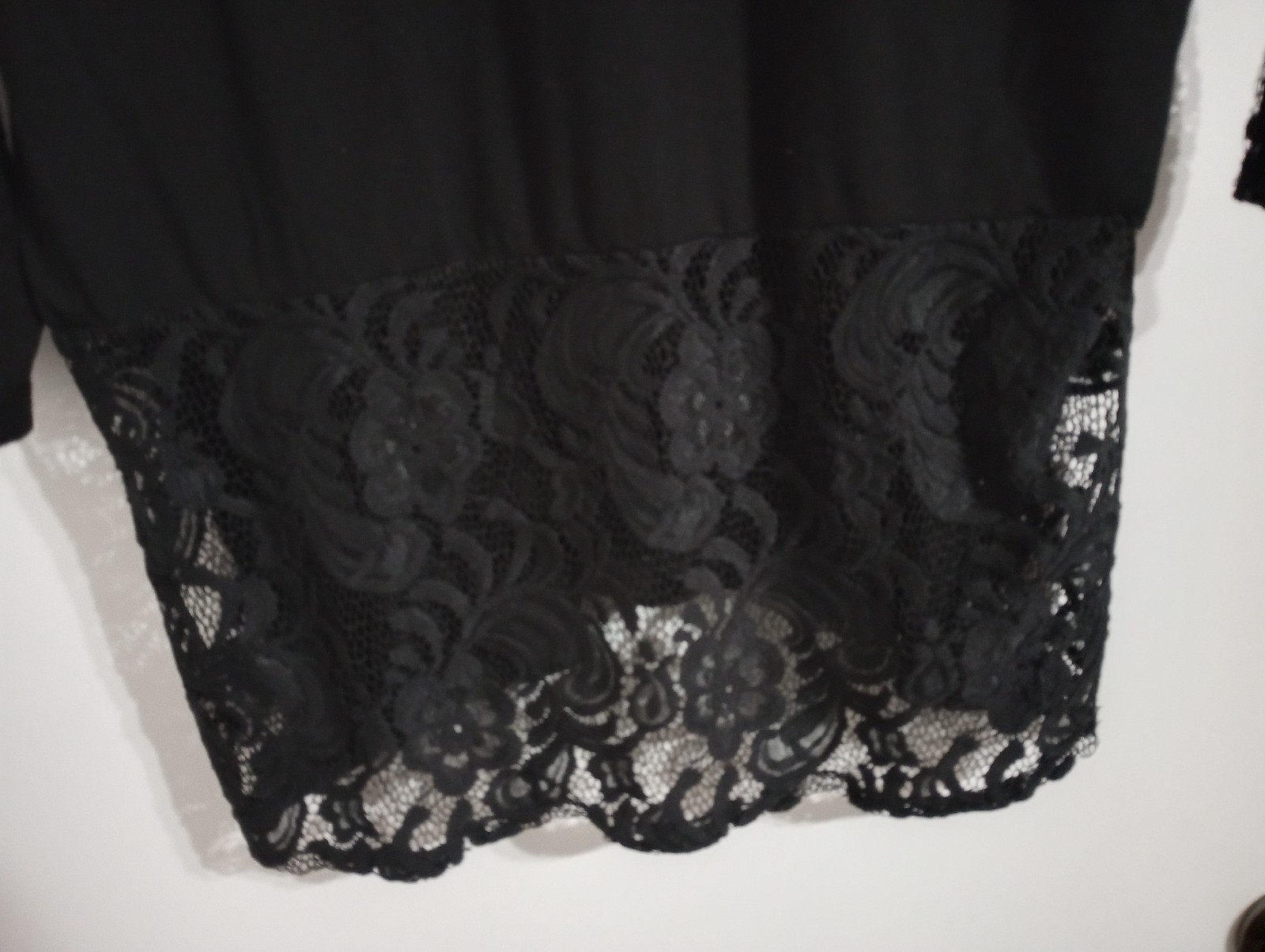 Layered Shirt Blouse Women’s 3/4 Long Sleeve,with Lace Accents BLACK, Large