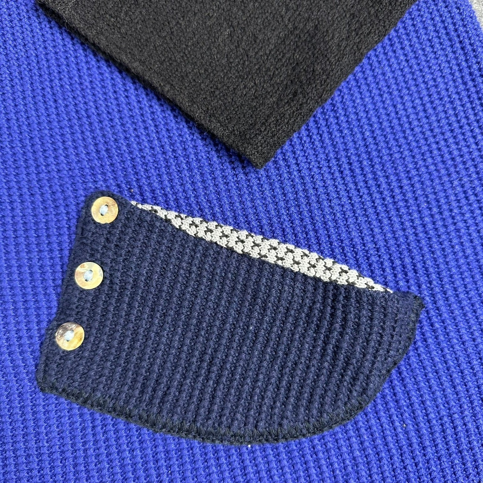 Double Sided Colorblock Patchwork Knit Top Blue Gray Green Black Size M
