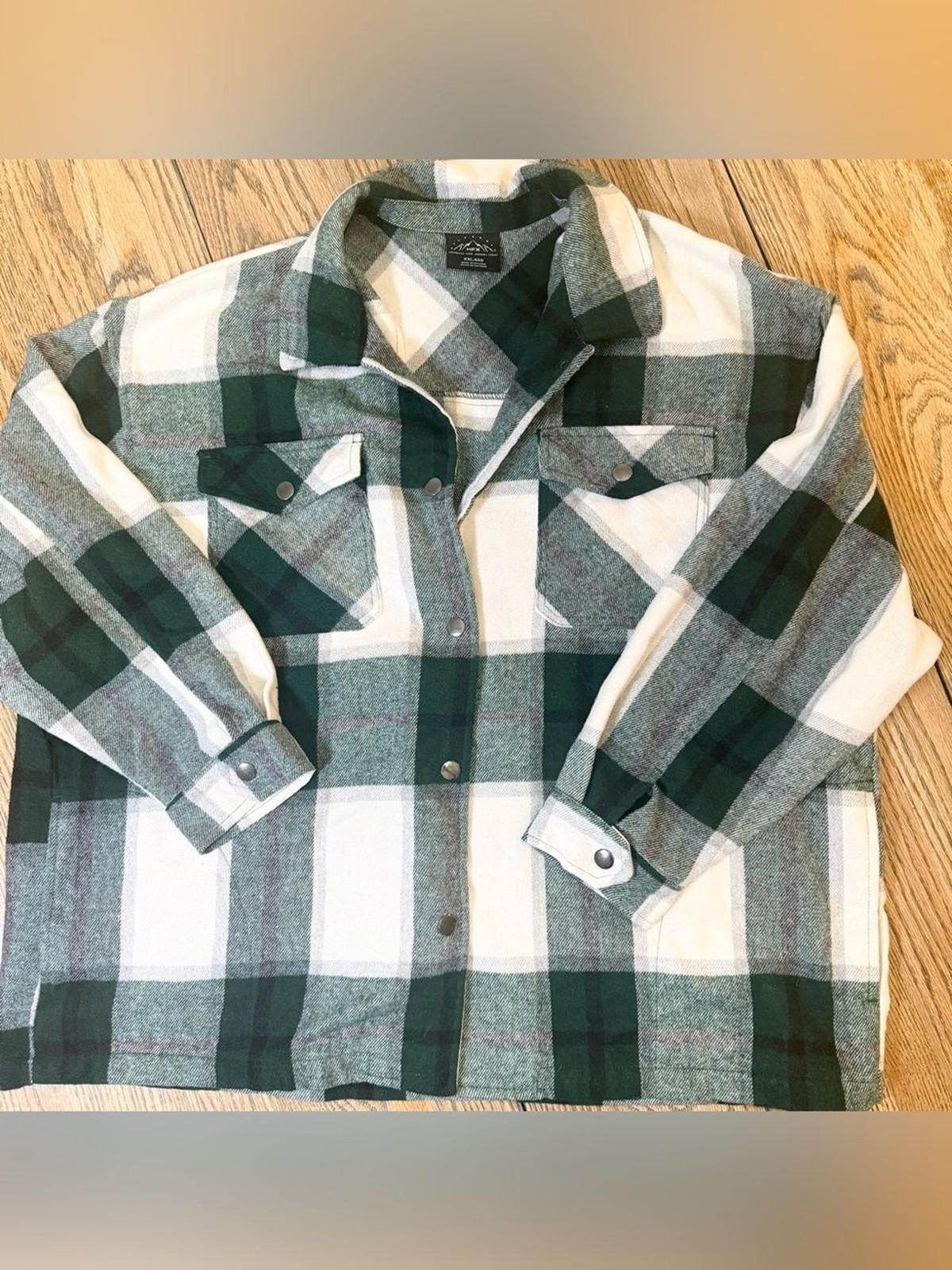 HFX Green White Plaid Flannel Shacket Heavyweight Shirt Jacket XXL