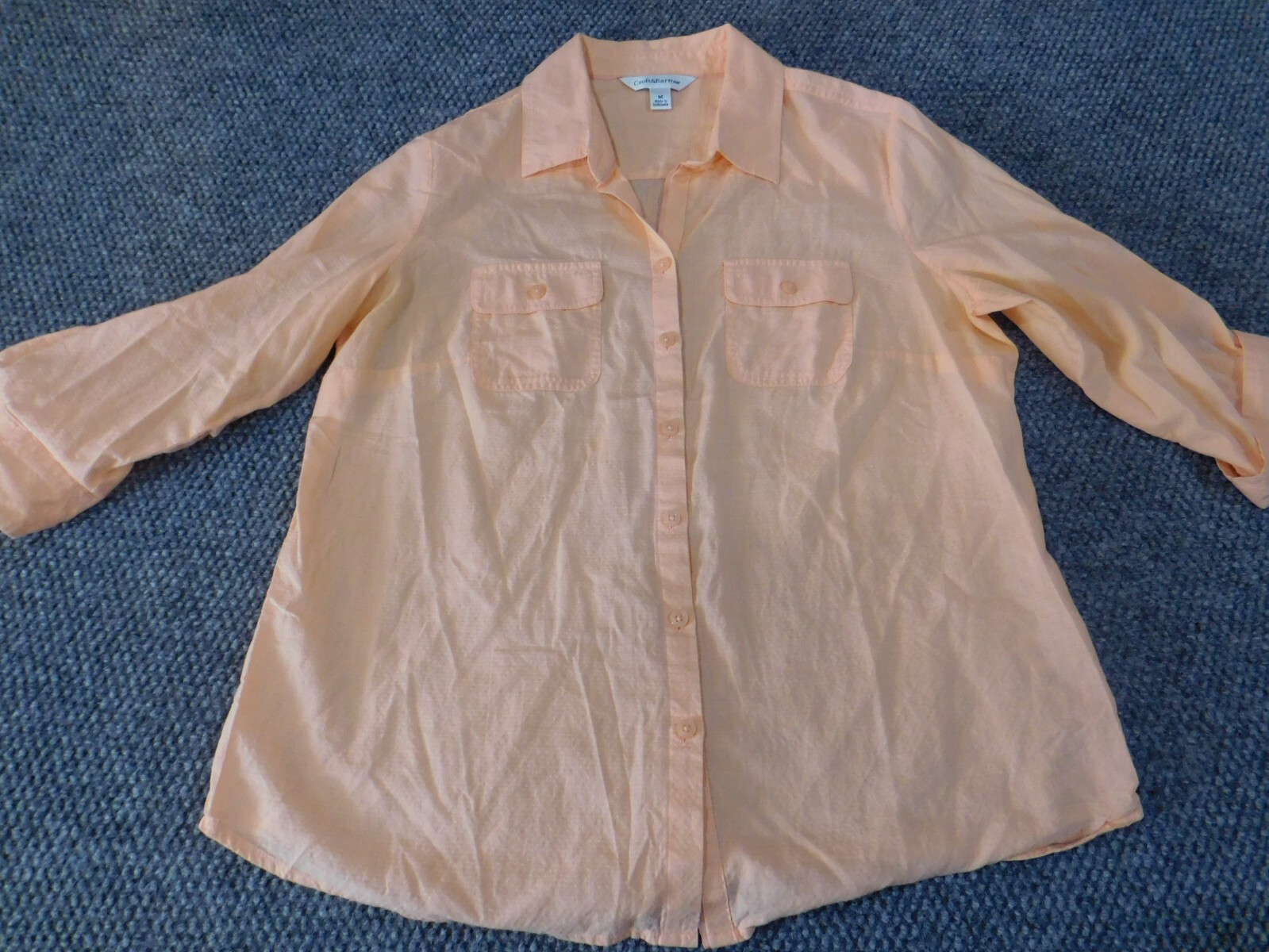 Croft & Barrow Womens Blouse Medium orange button up cotton classic casual