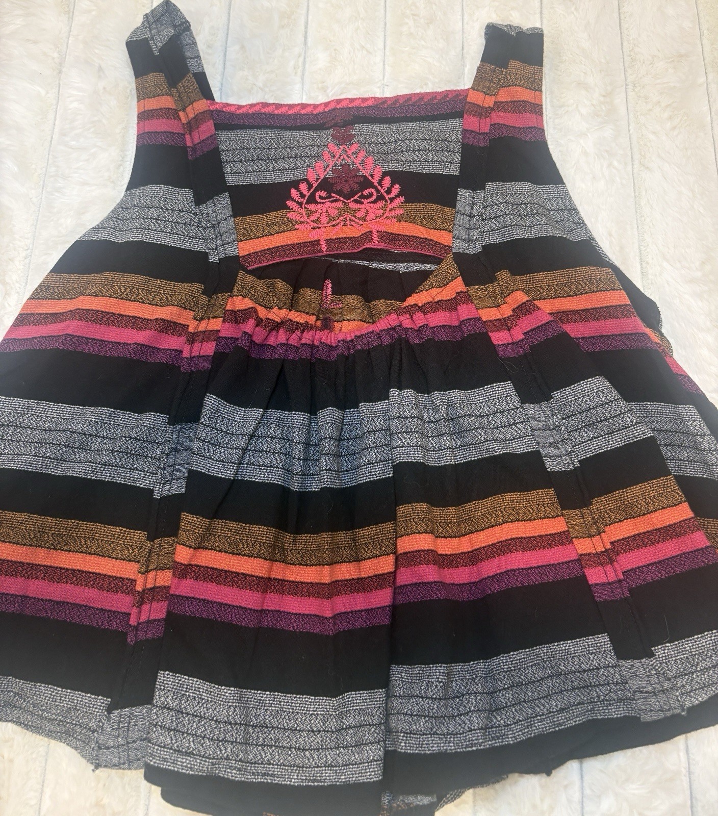Boho Free People Swing Tank Top Women’s Medium Black Stripe Embroidered Cutout