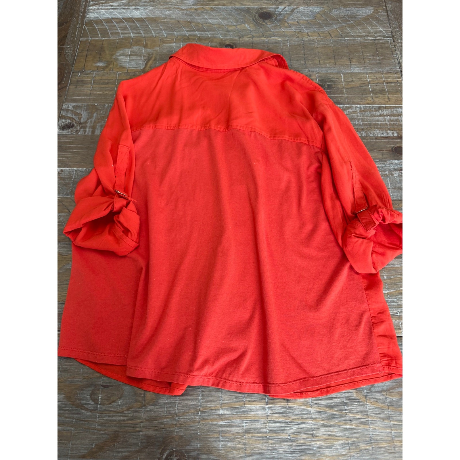 a n d eawy Orange Button Down Shirt Womens XXL Roll Tab Sleeve Blouse