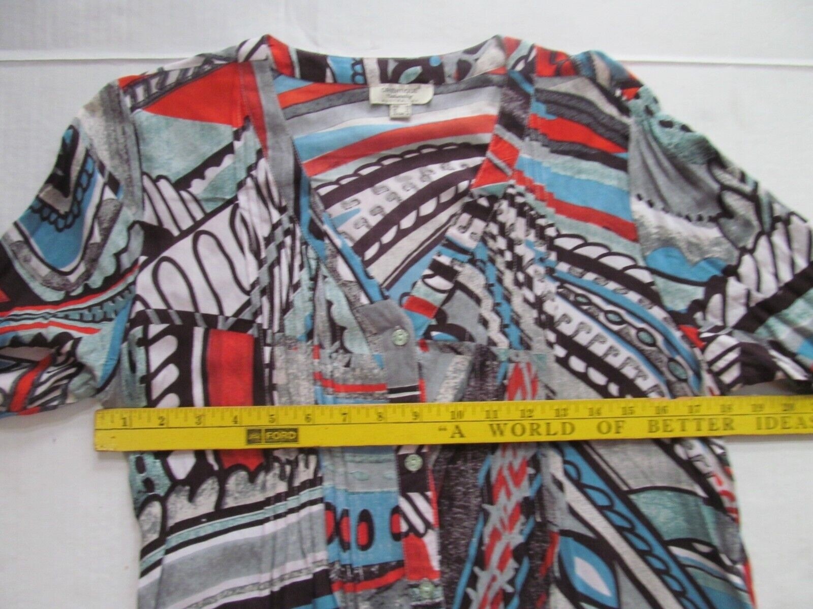Orientique Australia geometric tunic top Front pleats Pockets sz med