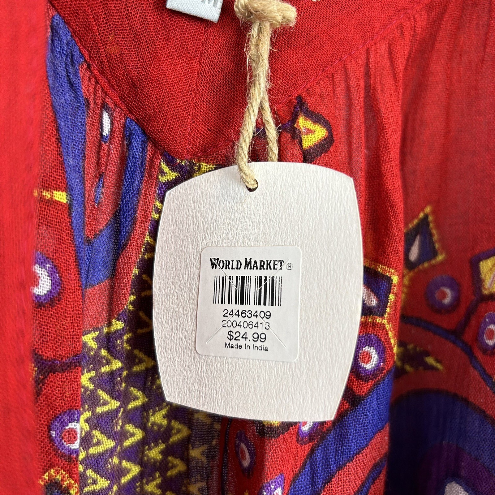 World Market Top Womens S/M Red Festival Boho Short Sleeve V Neck New Tags