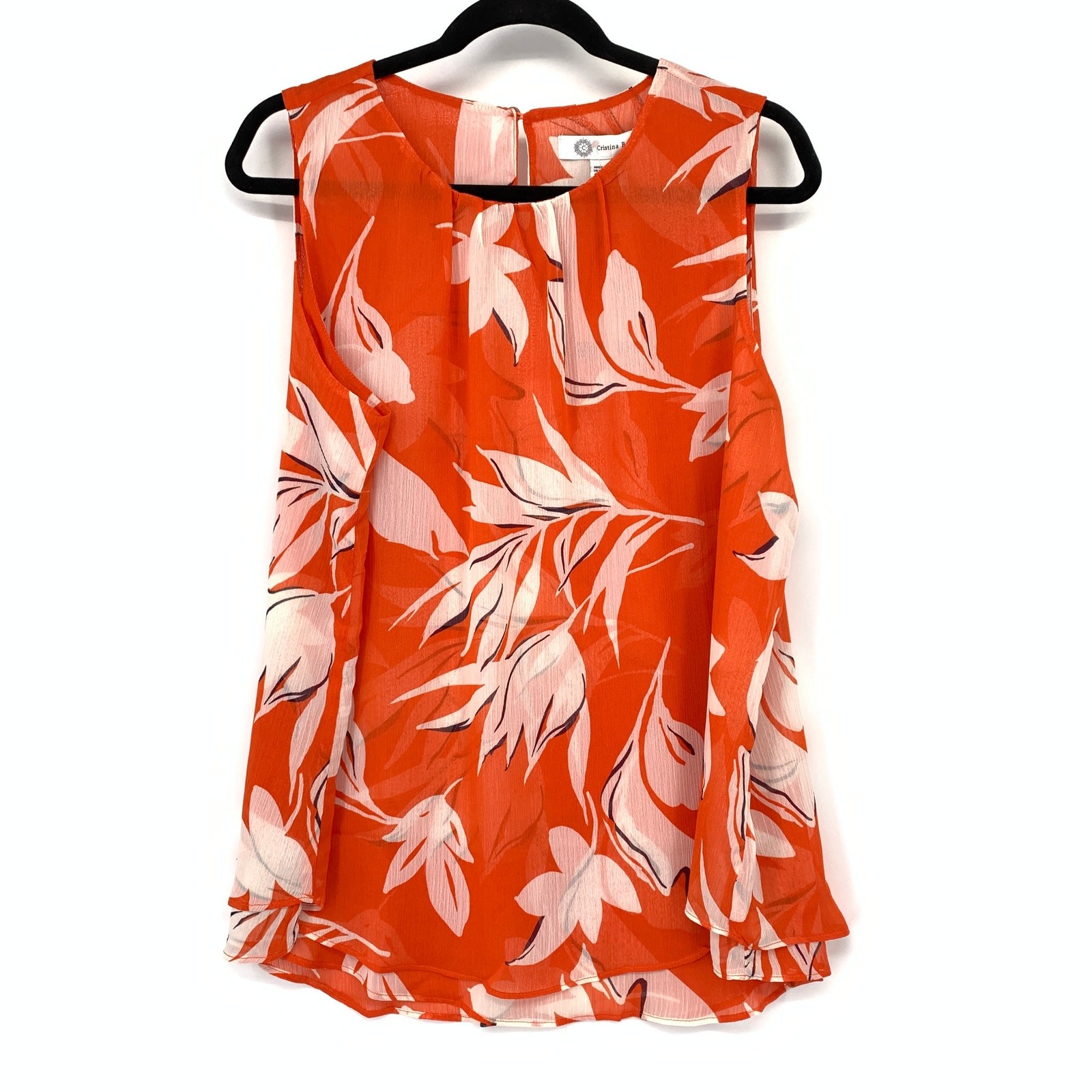 Cristina B Sleeveless Blouse Womens Size Large Red White Floral Print NEW