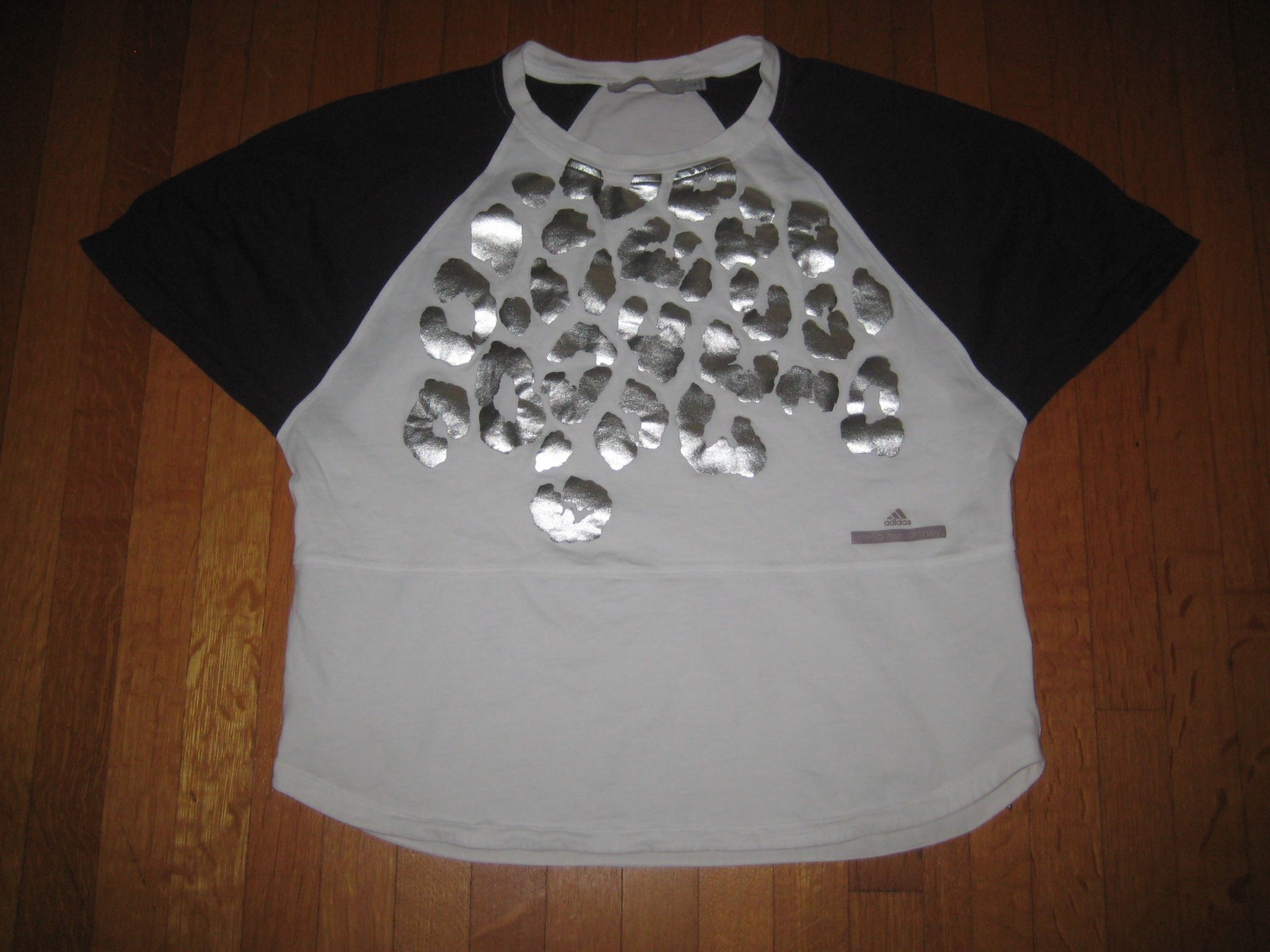 Adidas Stella McCartney White Tee Shirt Cheetah Print sz Small Organic Cotton