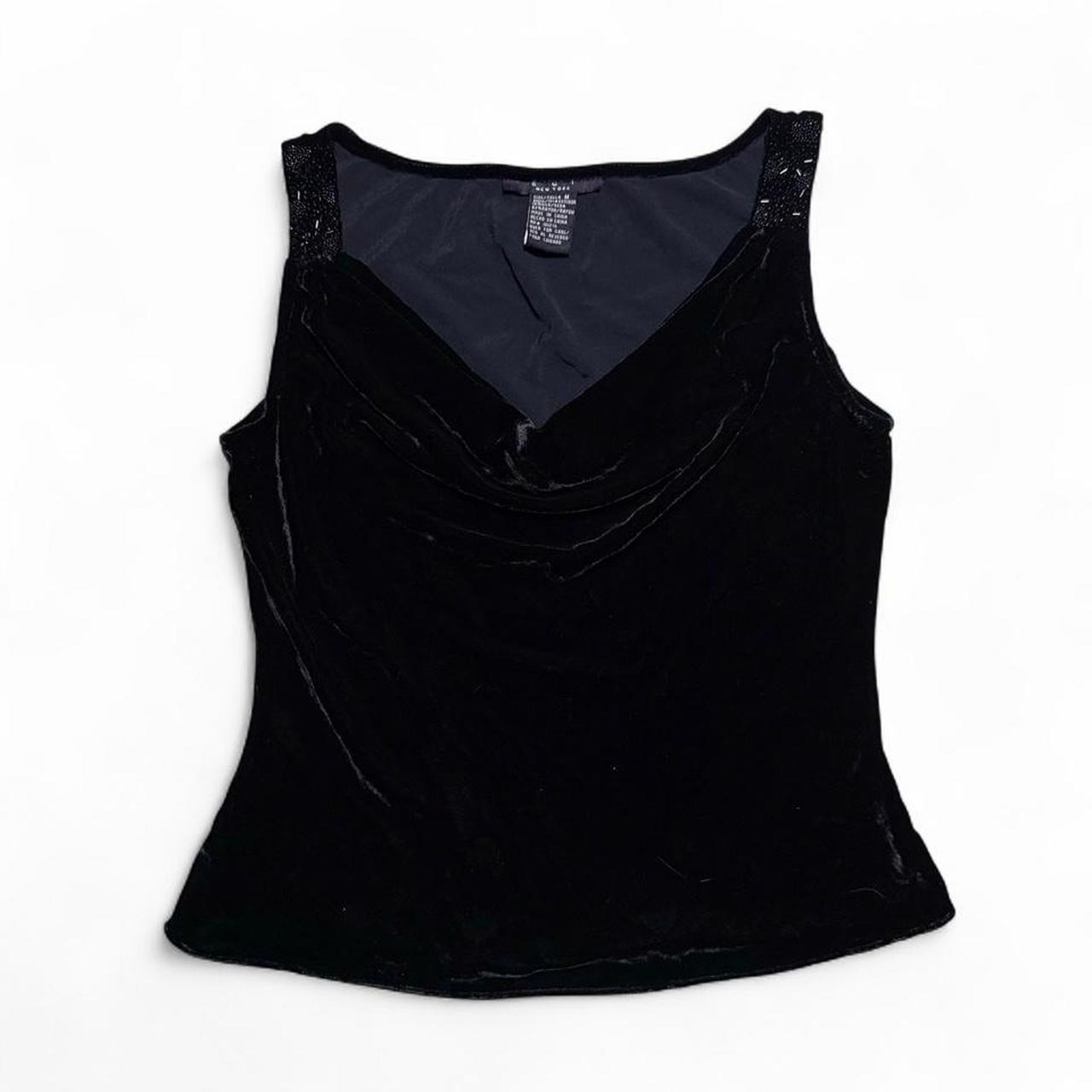 Black Velvet Cowl Neck beaded strap tank top