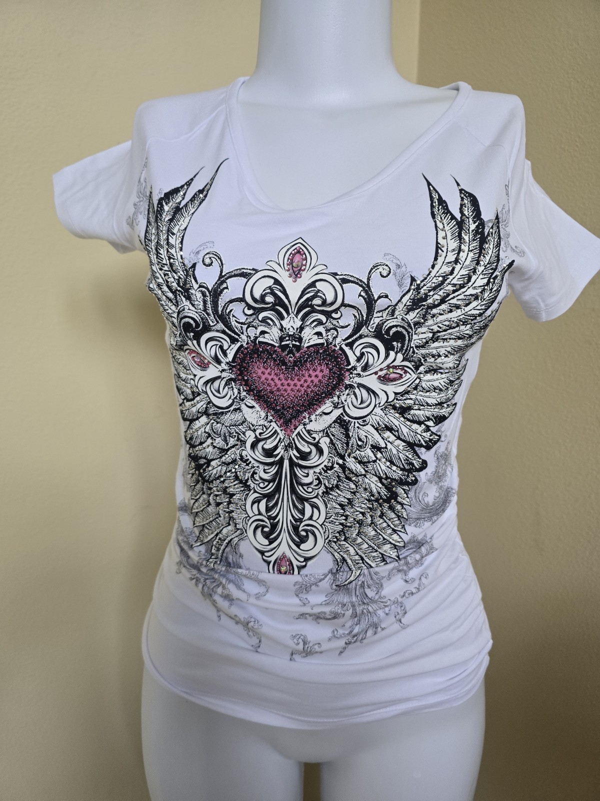Y2K Rhinestone Wing Heart Graphic Tee