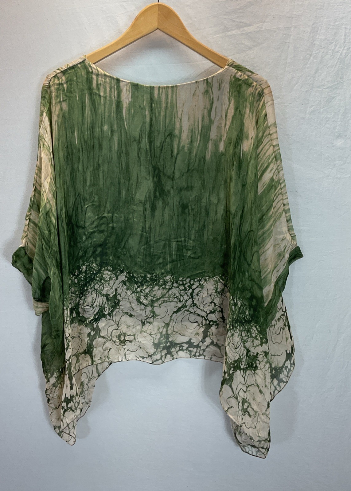 Meo Meli Italian Womens Size L Silk Blend Caftan Sheer with Camisole Green Artsy